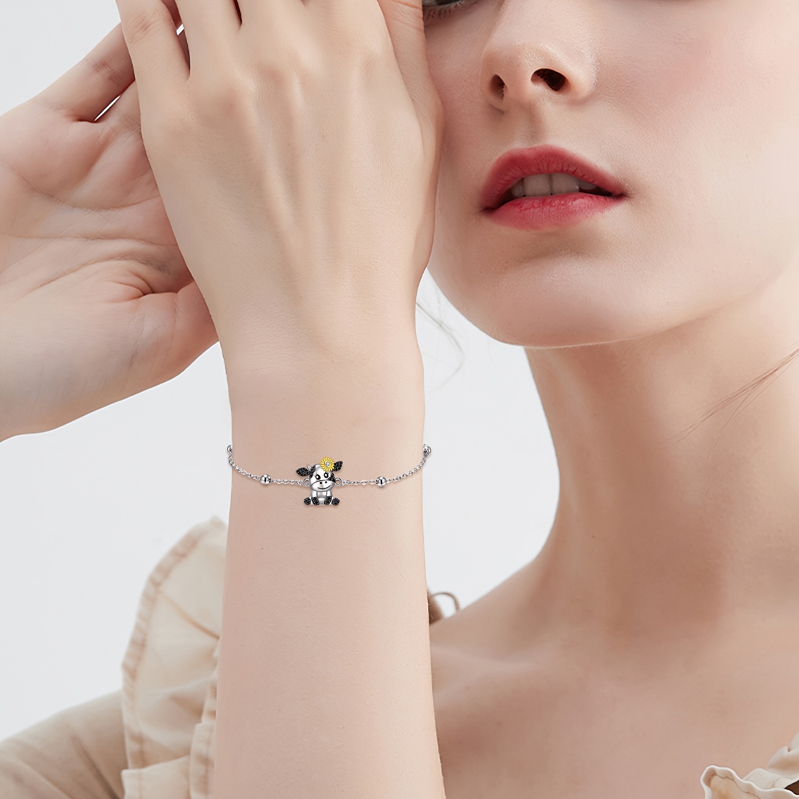 925 Silver Cow Bracelet for Women, Cow Jewelry Gift